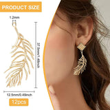 Brass Pendants, Feather, Real 18K Gold Plated, 37.5x12.5x1.5mm, Hole: 1.2mm, 12pcs/box