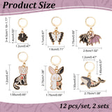 Alloy Enamel with Rhinestone Pendant Stitch Markers, Crochet Leverback Hoop Charms, Locking Stitch Marker with Wine Glass Charm Ring, Cat/Rabbit/Bat, Mixed Color, 3~4.5cm, 6 style, 2pcs/style, 12pcs/set