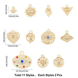 Alloy Pendants, with Crystal Rhinestone, Cadmium Free & Nickel Free & Lead Free, Hammered, Mixed Shapes, Real 18K Gold Plated, 22pcs/box