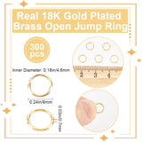 300Pcs Brass Open Jump Rings, Long-Lasting Plated, Round Ring, Real 18K Gold Plated, 21 Gauge, 6x0.7mm, Inner Diameter: 4.6mm