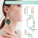 20Pcs Brass Bamboo Shape Stud Earring Findings, with 925 Sterling Silver Pins and Horizontal Loops, with 30Pcs Plastic Ear Nuts, Nickel Free, Platinum & Golden, 23x3mm, Hole: 1.4mm, Pin: 1mm