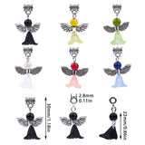 Transparent Frosted Acrylic Flower Pendants, with Tibetan Style Alloy Findings and Dyed Synthetic Turquoise Beads, Lovely Wedding Dress Angel Dangle, Mixed Color, 30~31mm, Hole: 2.8mm, 30pcs/set