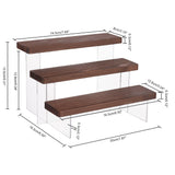 3-Tier Transparent Acrylic Action Figures Display Risers, Minifigures Display Organizer Stand, with Wood Base, for Doll, Action Figures Storage, Coconut Brown, Finished Product: 16.5x20x13.5cm, about 6pcs/set