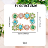 2Pcs Alloy Rhinestone Flower Shoe Decorations, Rectangle Detachable Shoe Buckle Clips, Aquamarine, 48x62x6mm