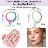 60Pcs 2 Style 304 Stainless Steel Leverback Earring Findings, Ear Wire with Loop, Rainbow Color, 15~16x10.5~13x2mm, Hole: 1.4~1.5mm, Pin: 0.7~0.8mm, 30pcs/style