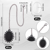 Alloy Graduation Cap Brim Chains Tassel Photo Charms, with Glass Cabochons, Oval, Electrophoresis Black, 260x3mm, Tray: 25.5x18.5mm, 4 sets/box