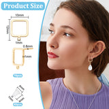 16Pcs Brass Hollow Out Square Stud Earring Findings, with Horizontal Loops, Long-Lasting Plated, Nickel Free, with 40Pcs Plastic Ear Nuts, Real 18K Gold Plated, 12x10x1mm, Hole: 1mm, Pin: 0.8mm