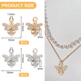 8Pcs 2 Colors Brass Micro Pave Clear Cubic Zirconia Charms, Bee, Mixed Color, 11.5x10x3mm, Hole: 1.2mm, 4pcs/color
