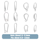 36Pcs 6 Style Brass Earring Hooks, with Horizontal Loop, Ear Wire, Platinum, 13.5~21x5.5~12x1.5~10.5mm, Hole: 1.5~2.5mm, Pin: 0.8~1mm, 6pcs/style