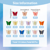 60Pcs 15 Colors Acrylic Charms, with Alloy Finding, Butterfly Charm, Mixed Color, 13x14x3mm, Hole: 2mm, 4pcs/color