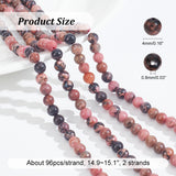 2 Strands Natural Rhodonite Beads Strands, Round, 4mm, Hole: 0.8mm, about 96pcs/strand, 14.9 inch~15.1 inch