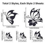 4 Sheets 2 Styles PVC Waterproof Car Stickers, Self-Adhesive Decals, for Vehicle Decoration, Butterfly, Black, 117~154x140~188x0.2mm, Stickers: 50~147x63~132mm, 2 sheets/style