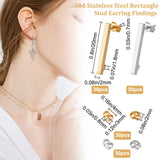 60Pcs 2 Color 304 Stainless Steel Rectangle Stud Earring Findings, with Vertical Loops & 60Pcs Ear Nuts, Golden & Stainless Steel Color, 20x2mm, Hole: 1.6~2mm, Pin: 0.7mm, 30Pcs/color