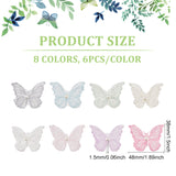 48Pcs 8 Colors Double Layered 3D Butterfly Polyester Embroidery Ornament Accessories, with Plastic Imitation Pearl, Organza Applique, Sewing Craft Decoration, Mixed Color, 38x48x1.5mm, 6pcs/color