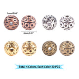 Tibetan Style Zinc Alloy Beads, Lead Free and Nickel Free, Round, Mixed Color, 8mm, Hole: 1mm, 4colors, 30pcs/color, 120pcs/box