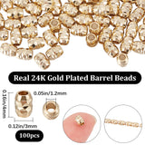 100Pcs Brass Beads, Long-Lasting Plated, Barrel, Real 24K Gold Plated, 4x3mm, Hole: 1.2mm