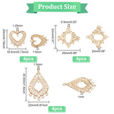 12Pcs 3 Style Brass Chandelier Components,  Nickel Free, Mixed Shape, Real 18K Gold Plated, 20~35.5x18.5~22x1.5mm, Hole: 1~1.6mm, 4pcs/style