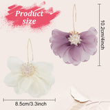 2 Pairs 2 Colors Lace Flower with Crystal Rhinestone Dangle Earrings, Light Gold Zinc Alloy Long Drop Earrings for Women, Mixed Color, 98mm, Pin: 0.8mm, 1 Pair/color