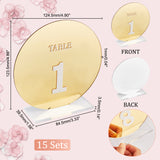 Acrylic Digital Seat Board Seat Card, for Wedding, Restaurant, Birthday Party Table Decorations, Flat Round, Gold, finished product: 46x280x123.5mm