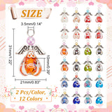 24Pcs 12 Color Handmade Lampwork & Alloy & Acrylic Pendants, Angel Charms, with Iron Loops, Mixed Color, 31x21x10mm, Hole: 3.5mm, 2Pcs/color