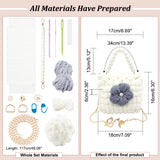 DIY Purse Weaving Kits, including Chunky Yarn, Magnetic Clasp, Mesh Sheet, Crochet Needle, White, 16x17~18x6cm