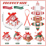 32Pcs 4 Style Christmas Theme Pyramid Shaped Paper Bakery Boxes, with Bowknot Ribbon, Mixed Patterns, Boxes: 73x73x83mm, 8pcs/style