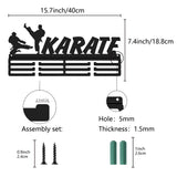 Iron Medal Holder, Medals Display Hanger Rack, 3 Line Medal Holder Frame, with Screws, Rectangle with Word Karate, Sports Themed Pattern, 188x400mm