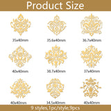 Mandala Style Nickel Decoration Stickers, Metal Resin Filler, Epoxy Resin & UV Resin Craft Filling Material, Golden, Flower, 40x40mm, 9 style, 1pc/style, 9pcs/set