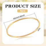 8Pcs 304 Stainless Steel Thin Wrap Bangle for Women, Real 18K Gold Plated, Inner Diameter: 2-1/2 inch(6.5cm)
