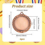 6Pcs Alloy Pendant Cabochons Settings, Blank Medal Award Trophy Insert Holder, Red Copper, Tray: 43.5mm, 66.5x60x2.5mm, Hole: 4.5mm