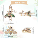 6Pcs 6 Style Bee Shape Enamel Pin Brooches with Rhinestone, Alloy Badge with Plastic Pearl for Backpack Clothes, Mixed Color, 30~43x38.5~50x11~17.5mm, Pin: 0.7~0.8mm, 1Pc/style