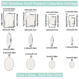 40Pcs 4 Styles 304 Stainless Steel Pendant Cabochon Settings, Milled Edge Bezel Cups, Oval, Stainless Steel Color, Tray: 13~30x10~20mm, 17.5~35x11~21x1~2mm, Hole: 2~2.5mm, 10pcs/style