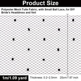Polyester Mesh Tulle Fabric, with Small Ball Lace, for DIY Bride's Headdress and Veil, Black, 7-7/8 inch(200mm)