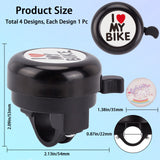 I Love My Bike Alloy Bicycle Bells, with Plastic Finding & Resin Sticker, Bicycle Accessories, Round, Black, 54x69x53mm