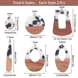 Resin & Walnut Wood Pendants, Mixed Shapes, Clear, 12pcs/box