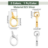 2Pcs 2 Colors 925 Sterling Silver Twister Clasps, with 925 Stamp, Platinum & Golden, 14x7.5x2mm, Hole: 3.5x3mm, Inner Diameter: 6x5mm, 1pc/color
