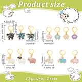 Sheep Alloy Enamel Pendant Stitch Markers, Crochet Leverback Hoop Charms, Locking Stitch Marker with Wine Glass Charm Ring, Mixed Color, 2.9~3.3cm, 13pcs/set