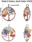 Natural/Synthetic Gemstone Pendants, with Brass Findings, Flat Round with Tree of Life, Mixed Color, 29x5mm, Hole: 2.5mm