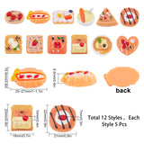 60Pcs 12 Styles Opaque Epoxy Resin Decoden Cabochons, Imitation Food, Mixed Shapes, Mixed Color, 20~27x14~24x6.5~13.5mm, 5pcs/style