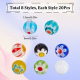 160Pcs 8 Colors Handmade Millefiori Lampwork Beads Strands, Round, Mixed Color, 8mm, Hole: 1.2mm, 20pcs/color