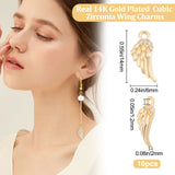 Brass Micro Pave Clear Cubic Zirconia Charms, Cadmium Free & Lead Free, Wing, Real 14K Gold Plated, 14x6x2mm, Hole: 1.2mm, about 10pcs/box