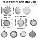 16Pcs 8 Styles Tibetan Style Flat Round Alloy Pendant Cabochon Settings, Antique Silver, Tray: 25mm, 35.5~44x32~36x2mm, Hole: 2.5~5mm, 2pcs/style