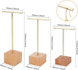 Iron Earring Display Stands, with Wooden Base, Square, Golden, 40x70x114mm