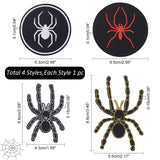 4Pcs 4 Styles Halloween Spider Pattern Polyester Embroidered Iron on Cloth Patches, Applique Patch, Sewing Craft Decoration, Black, 63~88x43~55x1~1.5mm, 1pc/style