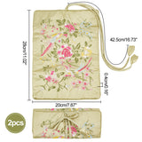 Embroidery Silk Zipper Roll Bags, with Drawstring Rope, for Jewelry Storage, Flower Pattern, Yellow Green, 28x20x0.4cm