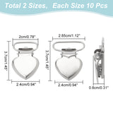 20Pcs 2 Style Heart Iron Pacifier Suspender Clips, for Making Pacifier Holders Bib Clips Toy Holder, Platinum, 37x28.5x8mm, Inner Diameter: 20~26x7mm, 10pcs/style