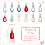 48Pcs 12 Color Transparent Glass Charms, with Iron Open Jump Rings and Copper Wire, Mixed Color, 18x7.5x6mm, Hole: 3.6mm, 4Pcs/color