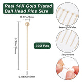 300Pcs Brass Ball Head Pins, Real 14K Gold Plated, 20x0.5mm, 24 Gauge, Head: 2mm