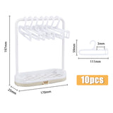 Plastic Doll Clothes Drying Laundry Rack Set, including Clothes Hangers and Base, Frame, for Doll Clothing Outfits Hanging, White, 170x25x197mm, Hanger: 59x111x3mm, 10pcs/set