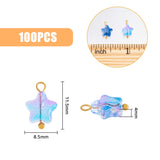 100Pcs Glass Charms, with Golden Plated Brass Findings, Star, Mixed Color, 11.5x8.5x4mm, Hole: 1.6mm